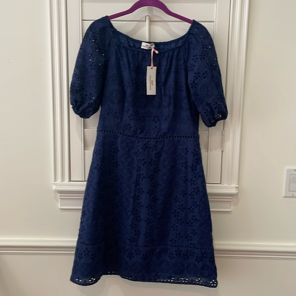 Vineyard Vines open neck eyelet fit and flare dress.